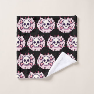Toalha De Rosto Caveira e Ossos Cruzados Rosa Pastel