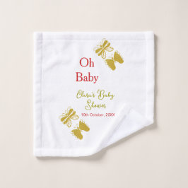 Toalha De Rosto chá de fraldas vermelho da borboleta ouro oh bebê