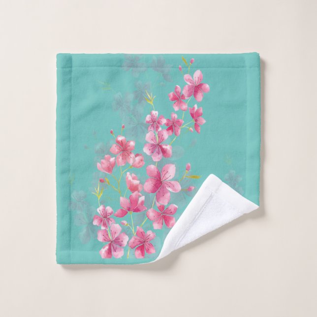 Toalha De Rosto Cherry Blossoms no Teal (Pano de lavar)