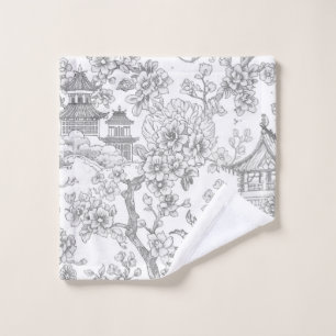 Toalha De Rosto Chinoiserie Toile Dragão Flor de Cerejeira Ornamen