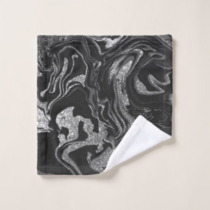 Toalha De Rosto Cinza Negra Moderna Silver Glitter Marble