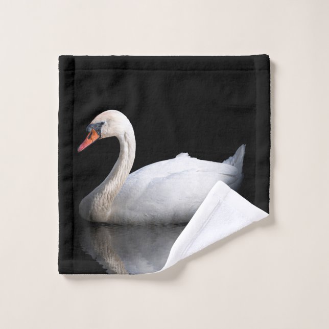 Toalha De Rosto Cisne branco sobre preto (Pano de lavar)