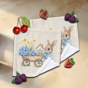 Toalha De Rosto Coelhinho Personalizado com Flores Azuis Bebê