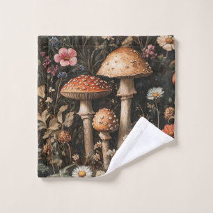 Toalha De Rosto Cogumelos Whimsical e flores selvagens Botânica