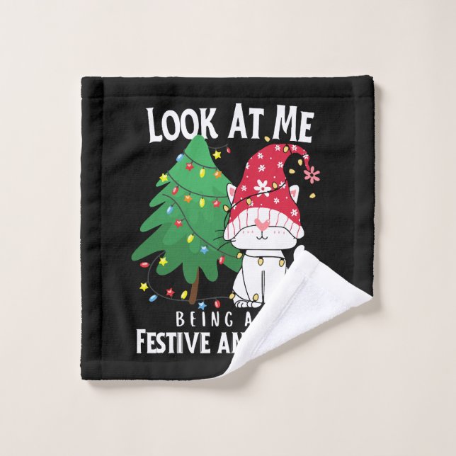 Toalha De Rosto  Coisas Divertidas Gato de Natal (Pano de lavar)