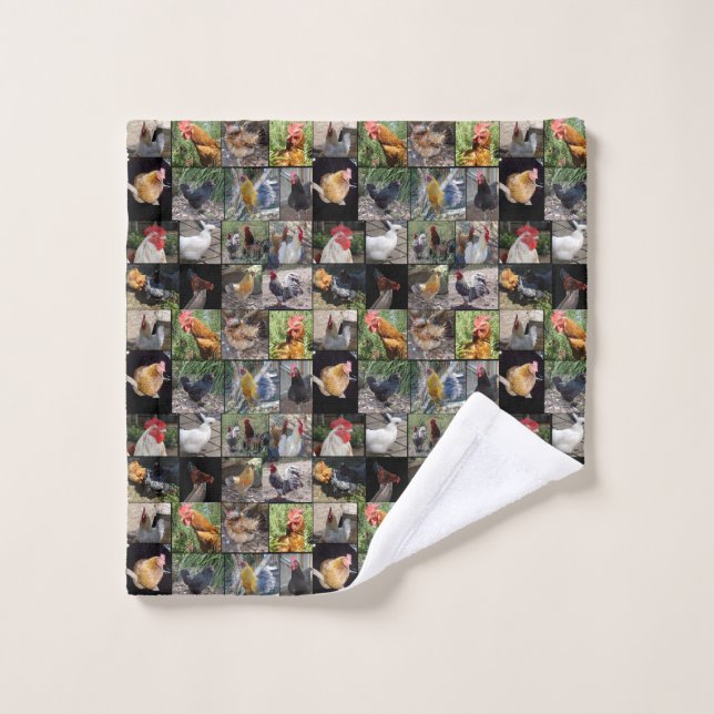 Toalha De Rosto Colagem Fotográfica De Galinhas E Galos, (Pano de lavar)