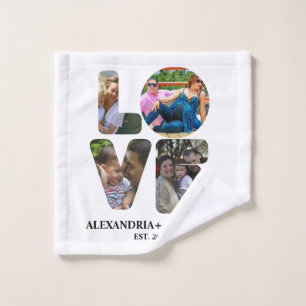 Toalha De Rosto Colagem personalizada de fotos de amor moderno 4 p