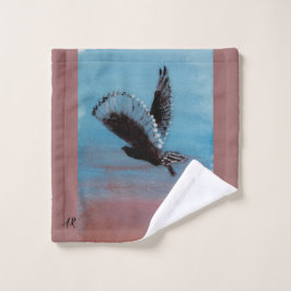 Toalha De Rosto Coruja Azul-Céu-Rosa rubricada