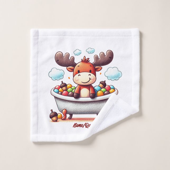 Toalha De Rosto Cute Baby Moose Bath Time Cartoon Illustration (Pano de lavar)