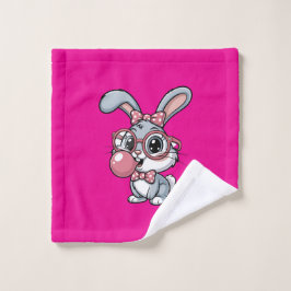 Toalha De Rosto Cute Bunny with Glasses Blowing Bubble Gum