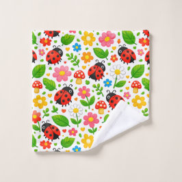Toalha De Rosto Cute Ladybugs and Flowers for Kids