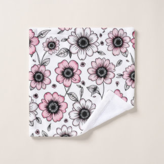 Toalha De Rosto Desenho de esboço de flores e folhas cor-de-rosa