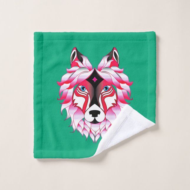 Toalha De Rosto Design- 24531 Pink Wolf Head (Pano de lavar)