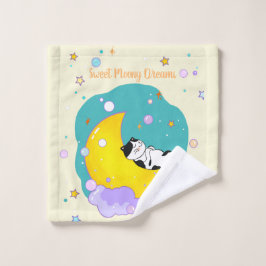 Toalha De Rosto "Doce Sonhos de Moônia" Gatinho Dormindo na Lua