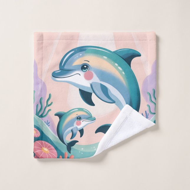 Toalha De Rosto Dolphin Mom and Baby (Pano de lavar)