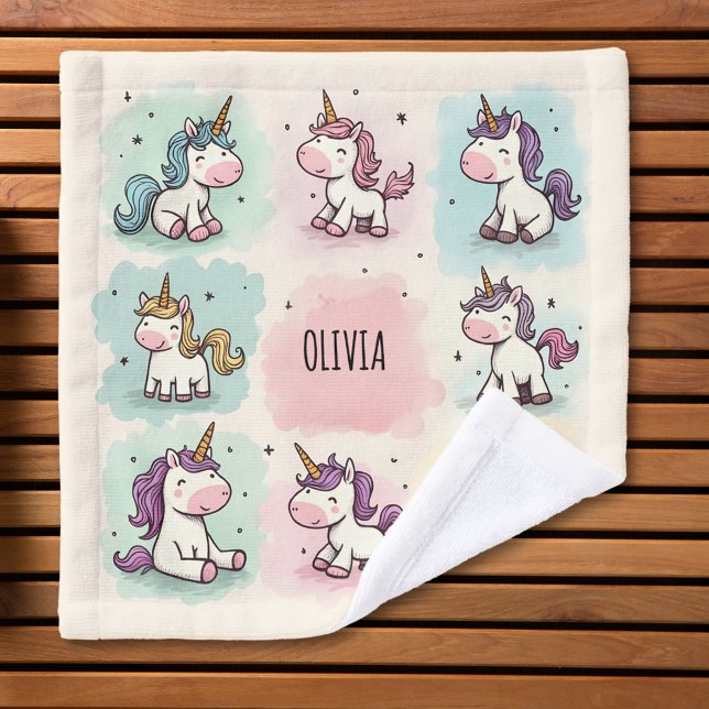Toalha De Rosto Doodle de Unicórnio Caprichoso Fofo (Criador carregado)