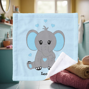 Toalha De Rosto Elefante de bebê bonito em azul para meninos