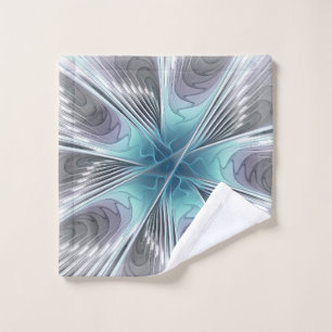 Toalha De Rosto Elegance Modern Blue Cinza White Fractal Art Flowe