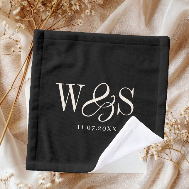 Toalha De Rosto Elegant black initial wedding couples (Criador carregado)