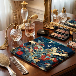 Toalha De Rosto Elegante Crane Floral Japonês Vermelho Azul Peônia