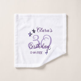 Toalha De Rosto Estrelas brilhantes roxas retro moderno aniversári