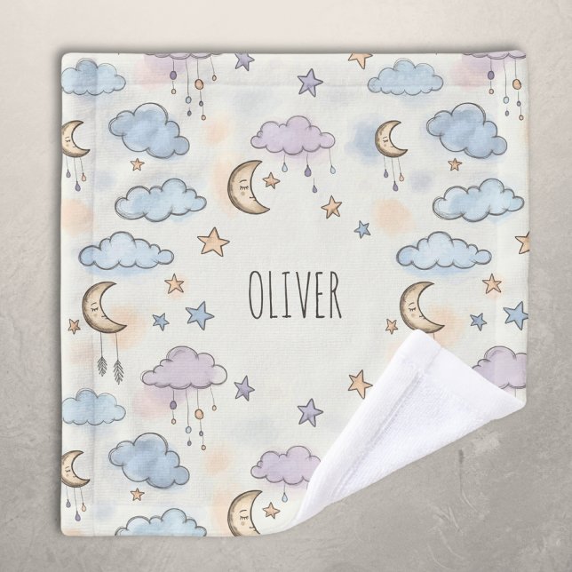 Toalha De Rosto Estrelas de Sonho, Luas e Nuvens Fluffy (Criador carregado)