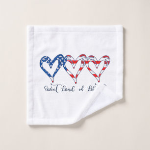 Toalha De Rosto EUA Flag Patriotic Hearts 4 de julho Sweet Land o