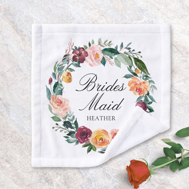 Toalha De Rosto Fall Autumn Rosa Fllower Floral Wreath Bridesmaid (In situ)