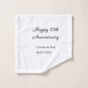 Toalha De Rosto Feliz 10º aniversário, simples nome de casamento m