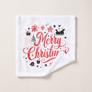Toalha De Rosto Feliz Natal Moderno Design Vermelho e Branco
