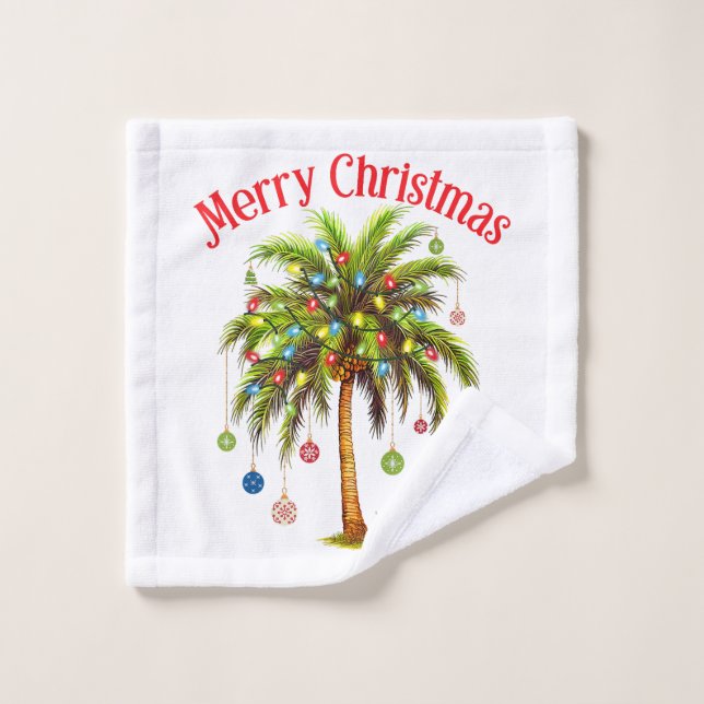 Toalha De Rosto Feliz Natal Palm Tree Light Havaiana Tropical (Pano de lavar)