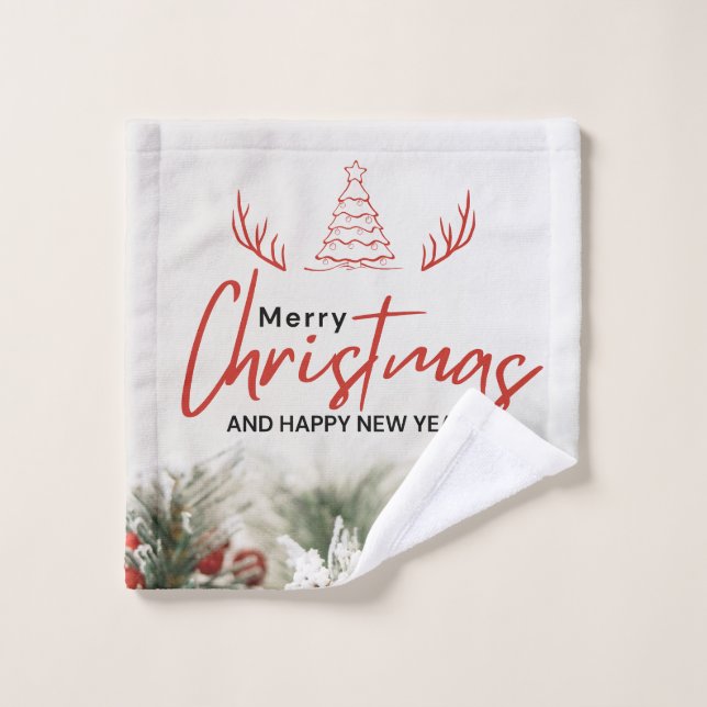 Toalha De Rosto Feliz Natal Vermelho e Branco (Pano de lavar)