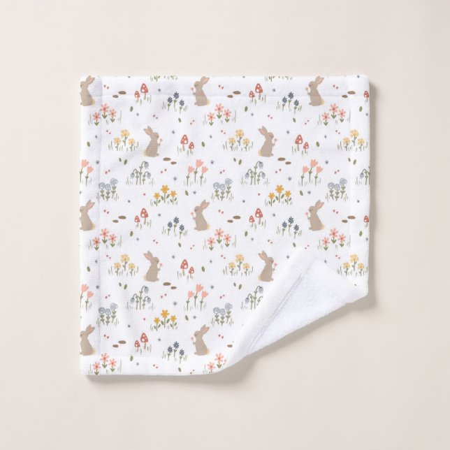 Toalha De Rosto Felz pascoa Coelhinho Flores Selvagens Banheiras (Pano de lavar)