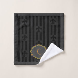 Toalha De Rosto Fleur de Lis Monogramas de veludo preto