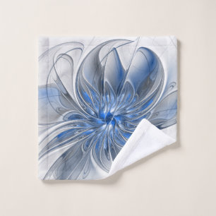 Toalha De Rosto Flor de Arte Fracionada com Cinza Azul abstrato
