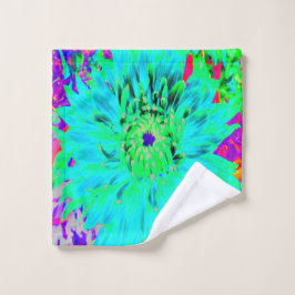 Toalha De Rosto Flor de Dália Decorativa Abstrata Aqua
