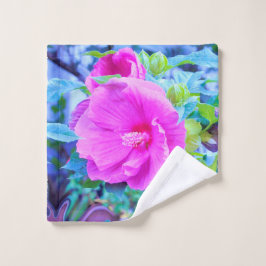 Toalha De Rosto Flor de Hibisco Rosa Elegante com Folhagem Aquátic