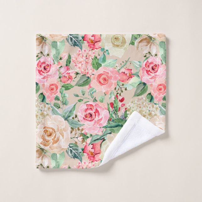 Toalha De Rosto Flor de rosa rosa-d-água com creme rústico moderno (Pano de lavar)