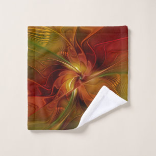 Toalha De Rosto Flor verde-laranja-abstrato Vermelho Castanho-Cast