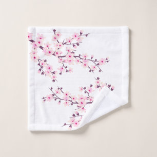 Toalha De Rosto Floral Cereja Brilhante Cor-de-rosa Branco