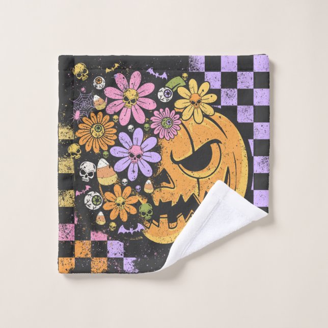 Toalha De Rosto Floral Fall Pumpkin Halloween (Pano de lavar)