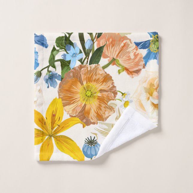 Toalha De Rosto Flores de jardim. Lily mágica, margarida, papoila, (Pano de lavar)