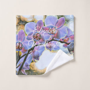 Toalha De Rosto Flores de Orquídea Azul Roxo de Pintura Moderna
