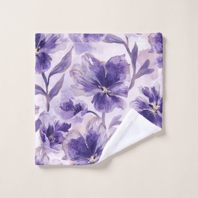 Toalha De Rosto Flores de Violeta Aquarela Roxas Pintadas (Pano de lavar)