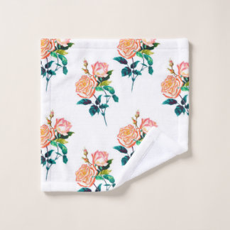 Toalha De Rosto Flores rosa com folhas com patamar sem costura de