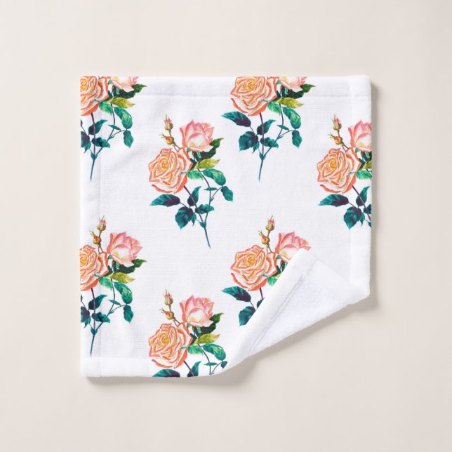 Toalha De Rosto Flores rosa com folhas com patamar sem costura de  (Pano de lavar)