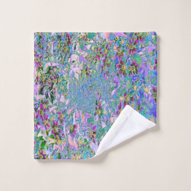 Toalha De Rosto Flores Roxas, Verdes e Azuis a Rosa (Pano de lavar)