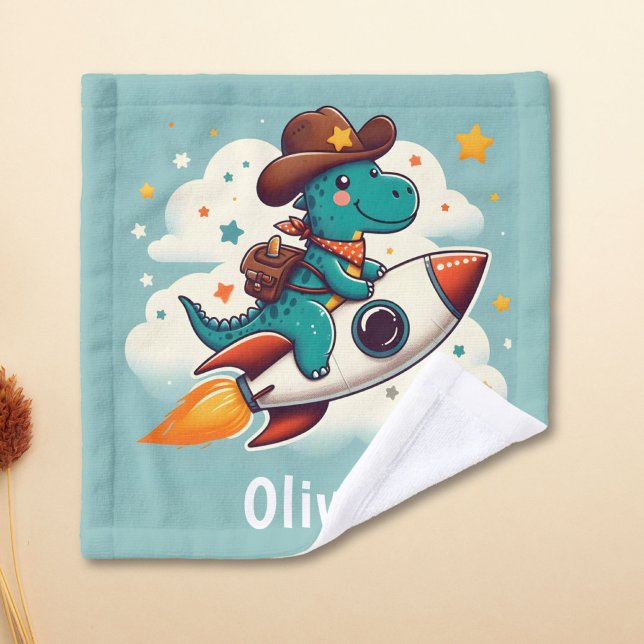 Toalha De Rosto Foguete Espacial do Dinossauro Cowboy Whimia (Criador carregado)