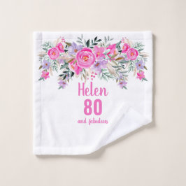 Toalha De Rosto Foguete floral cor-de-rosa-80 de-aniversário Elega