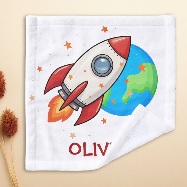 Toalha De Rosto Foguete Vermelho Cinto no Espaço (Criador carregado)